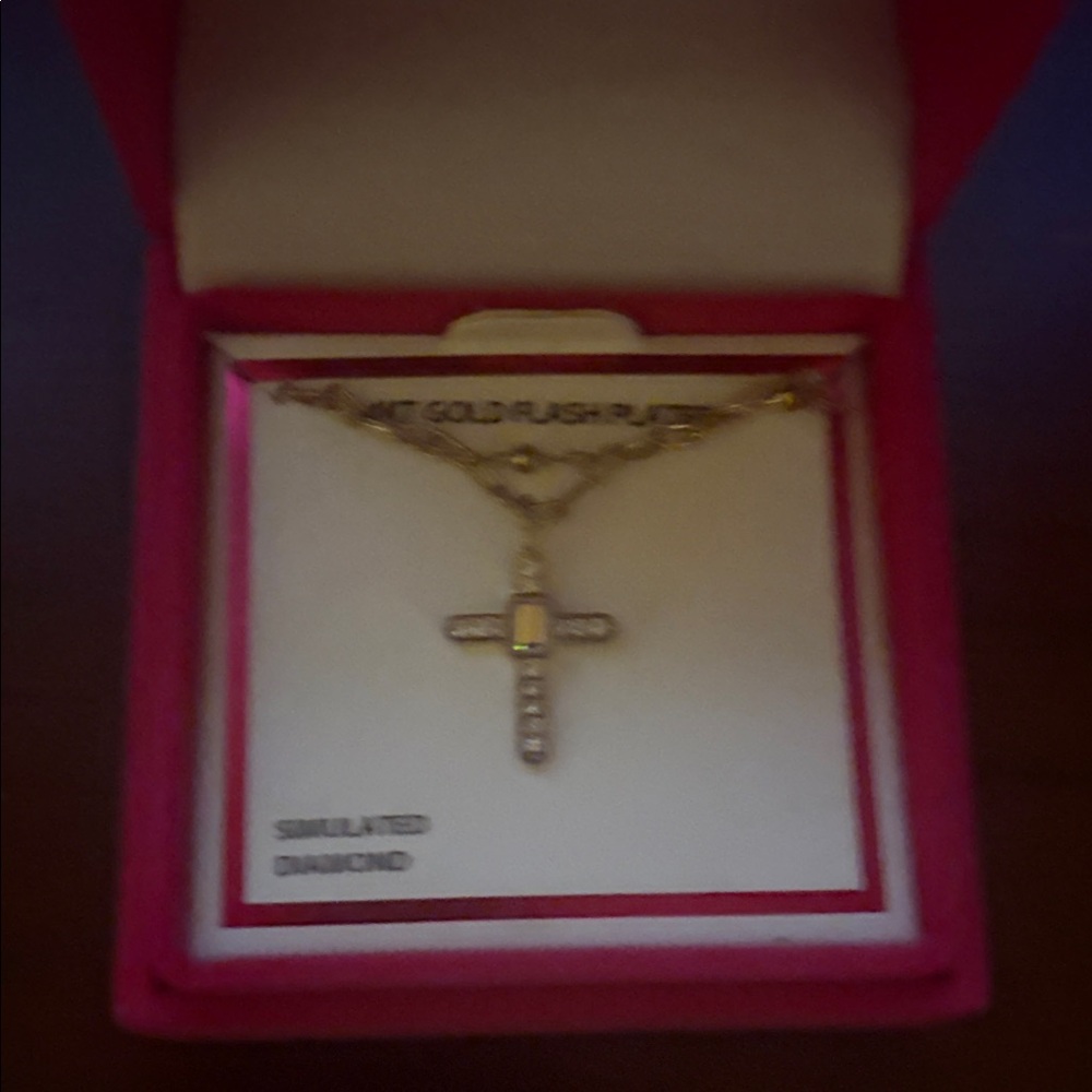 Elegant Gold Cross Necklace with Simulated Diamonds